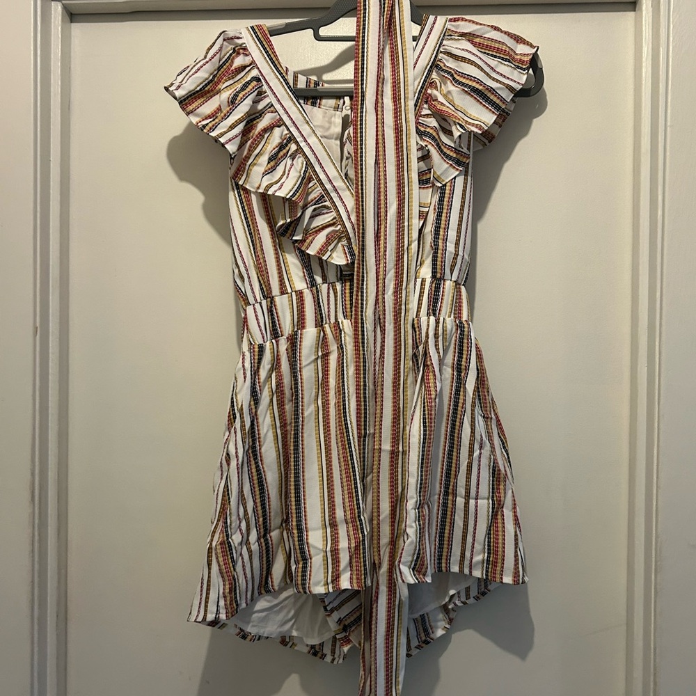 Moon River Striped Ruffle Jumpsuit